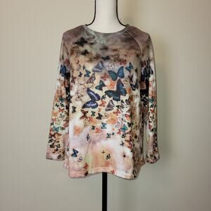 Misslook  M Butterfly Pullover Top Long Raglan Sleeves Rnd Neck Cotton Blend